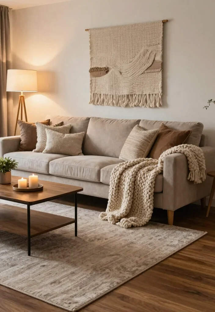 12 Small Long Living Room Ideas with Better Balance 4. Layered Textures 0