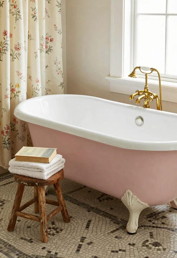 12 Vintage Retro Bathroom Ideas with Old School Charm 1. Classic Clawfoot Tub 0