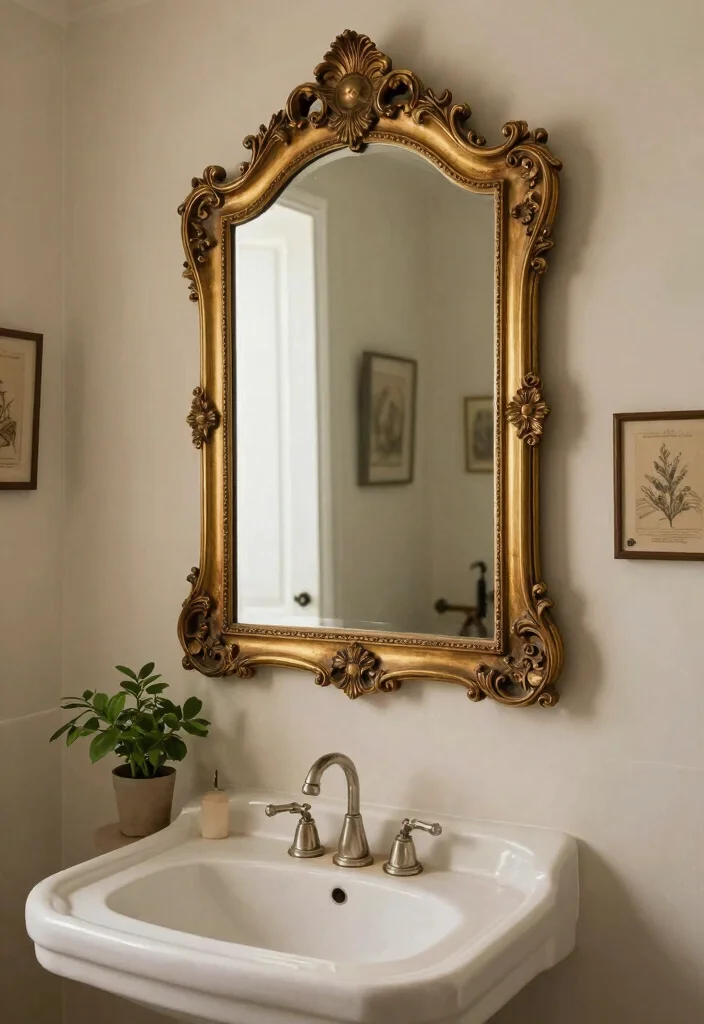 12 Vintage Retro Bathroom Ideas with Old School Charm 6. Antique Mirrors 0