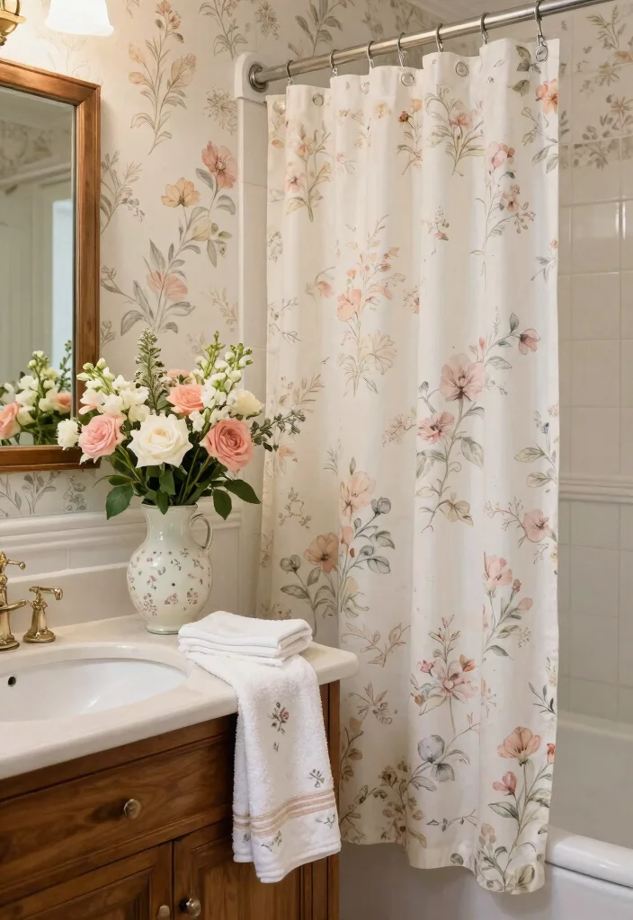 12 Vintage Retro Bathroom Ideas with Old School Charm 9. Floral Accents 0