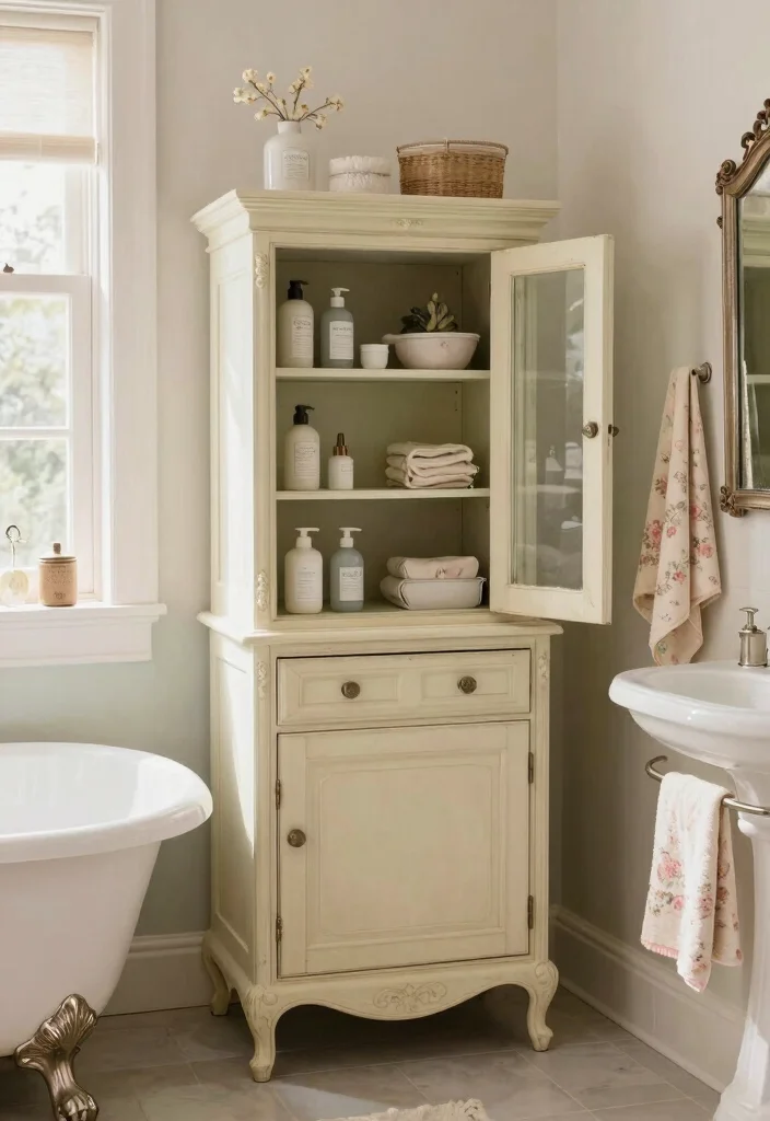 14 Bathroom Cabinet Ideas for Smart Storage Solutions 13 14 Bathroom Cabinet Ideas for Smart Storage Solutions 3. Vintage Cabinets for Timeless Charm 0