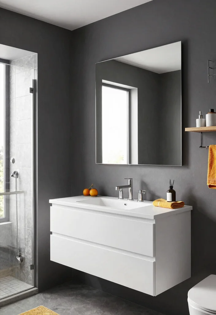 14 Bathroom Color Ideas to Set the Right Mood 15 14 Bathroom Color Ideas to Set the Right Mood 5. Bold Charcoal Gray 0