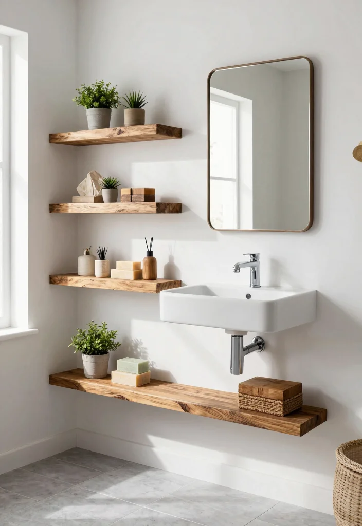 14 Bathroom Home Decor Ideas for a Fresh Stylish Update 1. Reclaimed Wood Shelving 0
