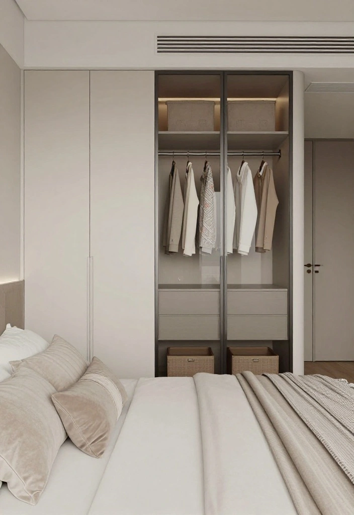 14 Bedroom Wardrobe Design Ideas for Better Storage 13. Minimalist Wardrobe with Glass Doors 0