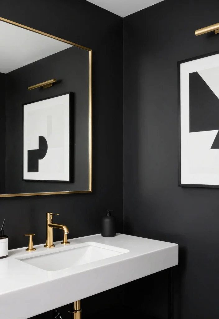 14 Black White and Gold Bathroom Ideas with Luxe Contrast 1. Sleek Monochrome Elegance 0