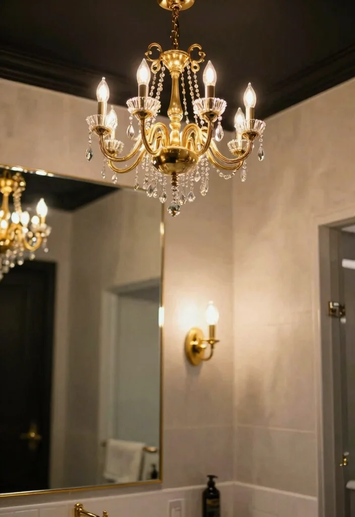 14 Black White and Gold Bathroom Ideas with Luxe Contrast 6. Stunning Lighting Fixtures 0