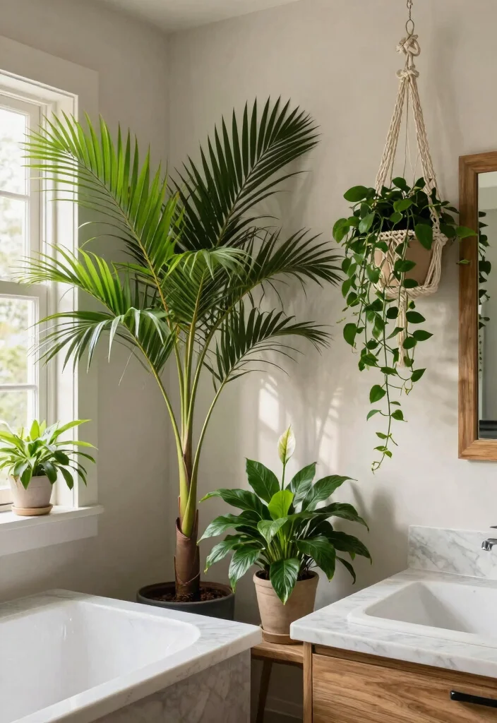 14 Botanical Bathroom Ideas with Fresh Natural Energy 1. Lush Indoor Plants for a Spa Like Vibe 0