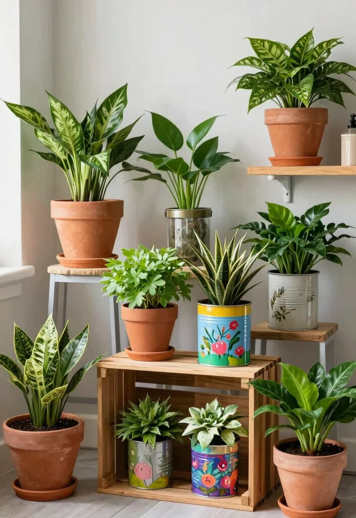14 Botanical Bathroom Ideas with Fresh Natural Energy 11. Unique Plant Containers and Pots 0