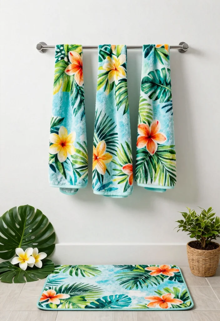 14 Botanical Bathroom Ideas with Fresh Natural Energy 12. Tropical Prints for Towels and Accessories 0