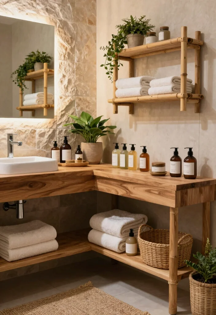 14 Botanical Bathroom Ideas with Fresh Natural Energy 3. Natural Materials for an Earthy Touch 0