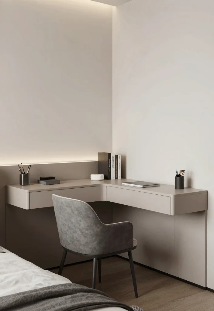 14 Contemporary Modern Bedroom Ideas with Clean Lines 10. Incorporate a Workstation for Versatility 0