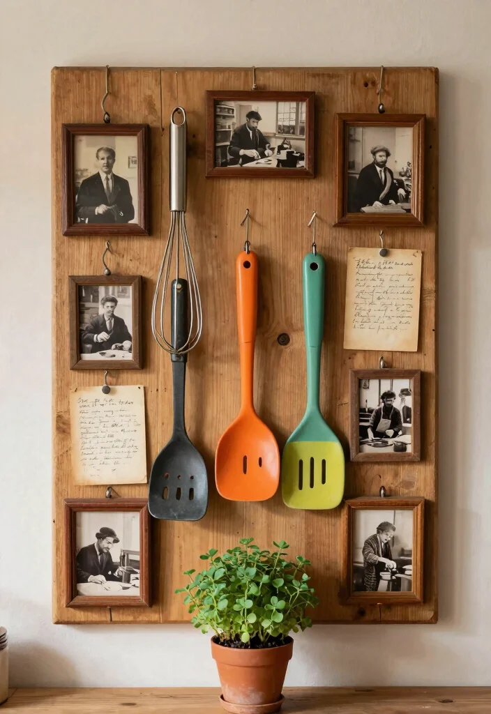 14 Kitchen Wall Decorating Ideas for a Finished Look 1. Vintage Kitchen Utensils Display 0