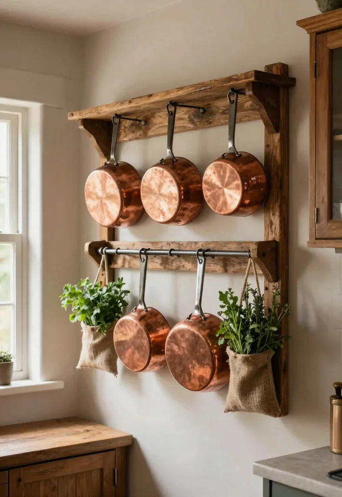 14 Kitchen Wall Decorating Ideas for a Finished Look 10. Wall Mounted Pot Rack 0