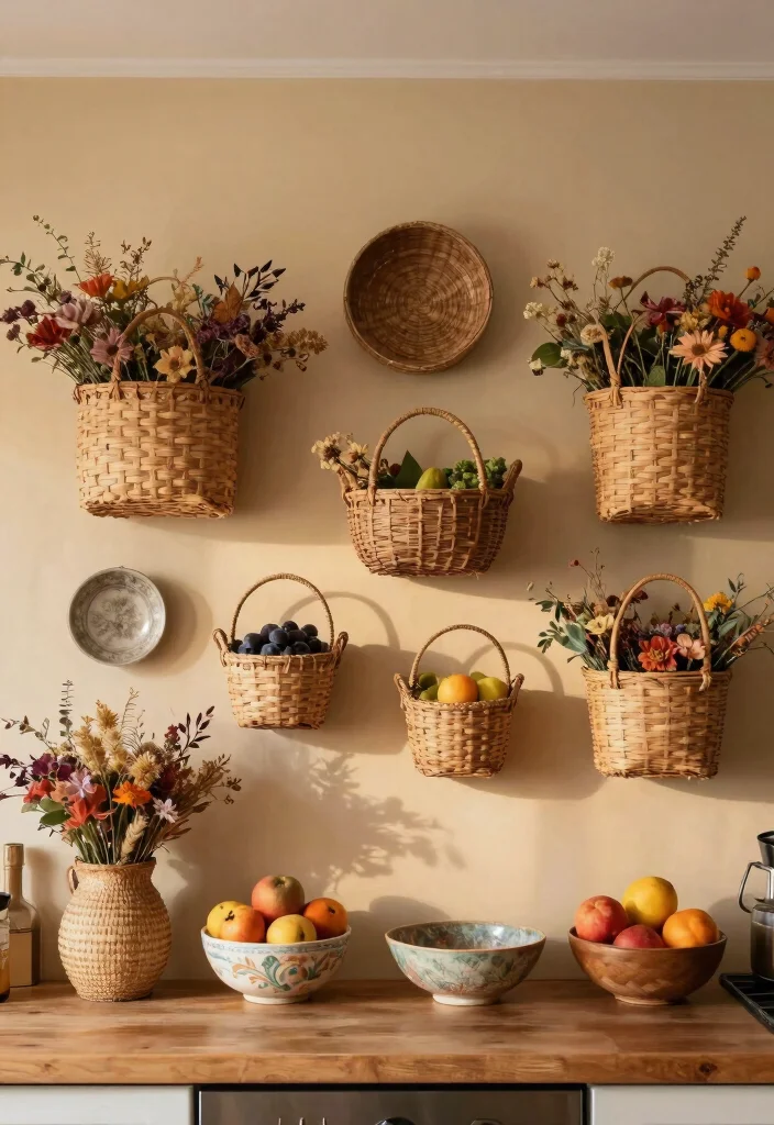 14 Kitchen Wall Decorating Ideas for a Finished Look 11. Decorative Bowls and Baskets 0
