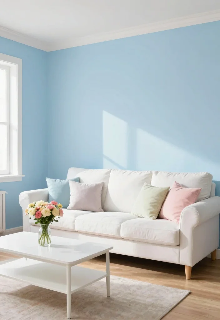 14 Living Room Wall Paint Color Ideas That Set the Tone 25 14 Living Room Wall Paint Color Ideas That Set the Tone 5. Gentle Sky Blue 0