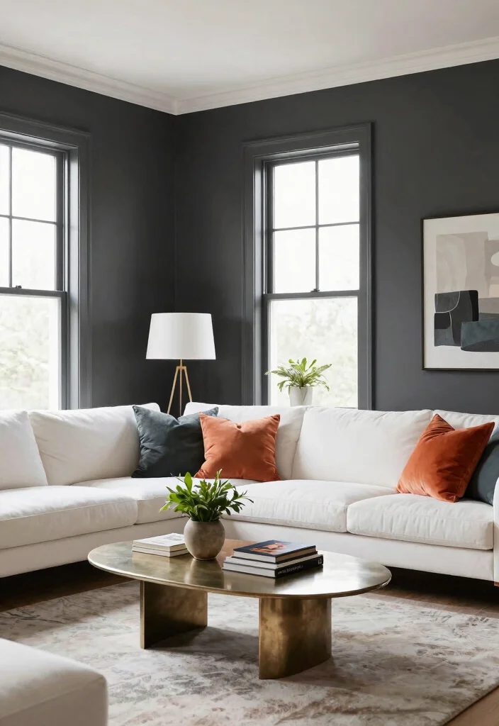 14 Living Room Wall Paint Color Ideas That Set the Tone 26 14 Living Room Wall Paint Color Ideas That Set the Tone 6. Deep Charcoal Gray 0