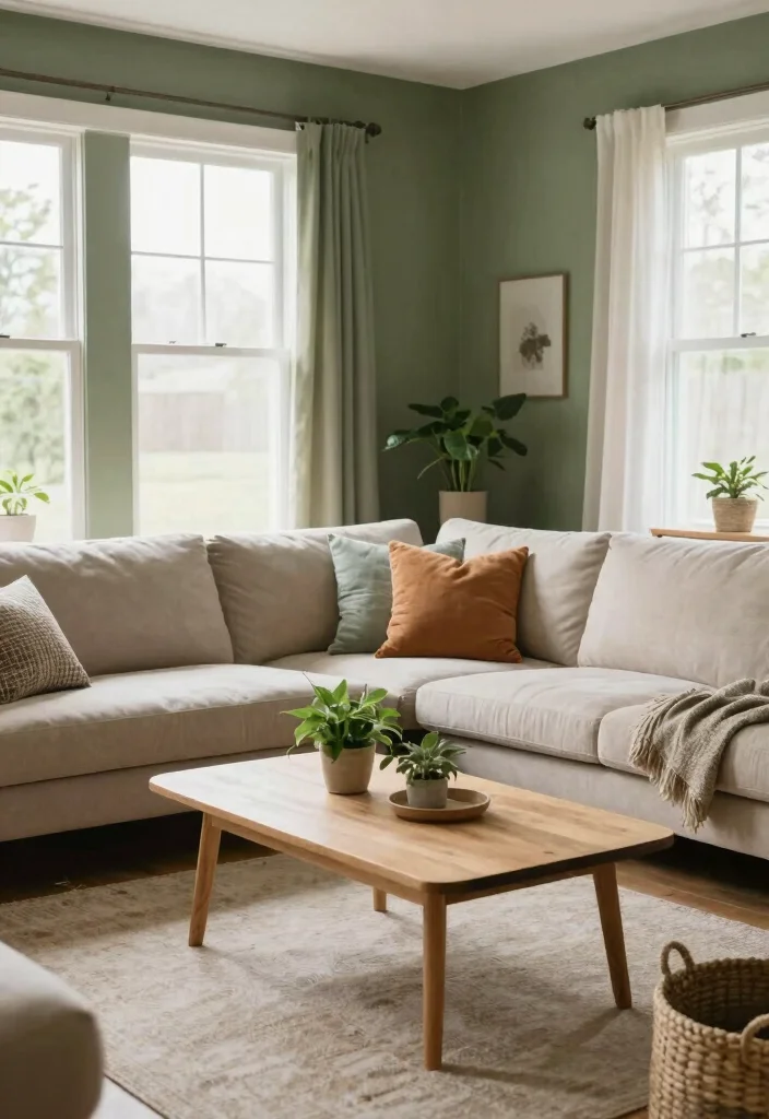 14 Living Room Wall Paint Color Ideas That Set the Tone 38 14 Living Room Wall Paint Color Ideas That Set the Tone 8. Muted Olive Green 0