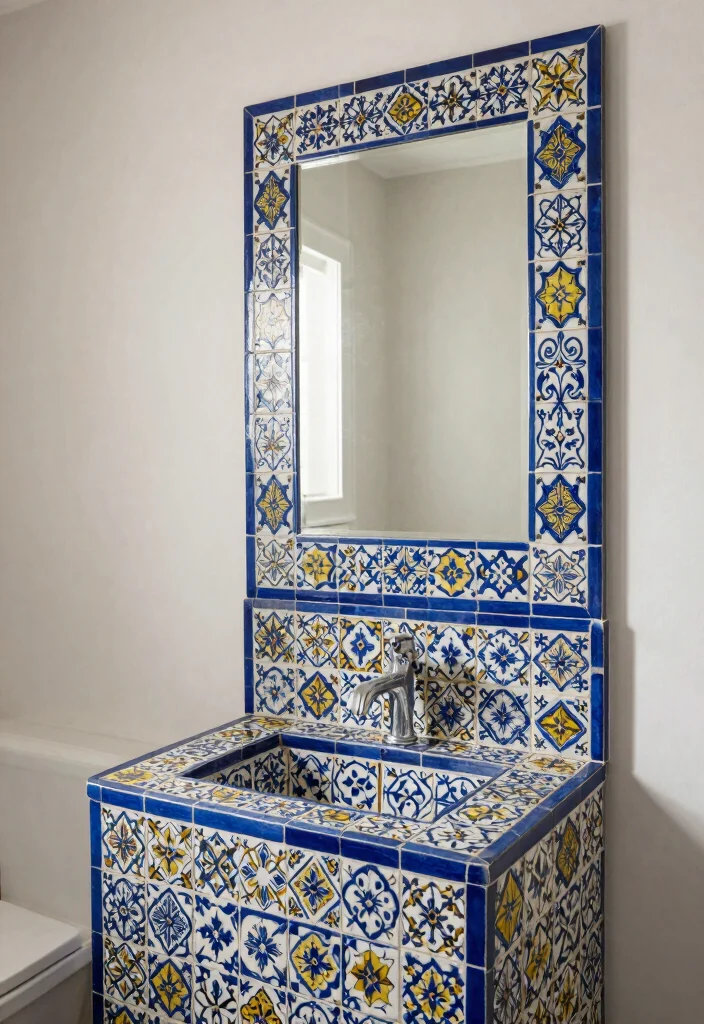 14 Mediterranean Bathroom Ideas with Warm Coastal Style 12. Unique Tile Designs 0