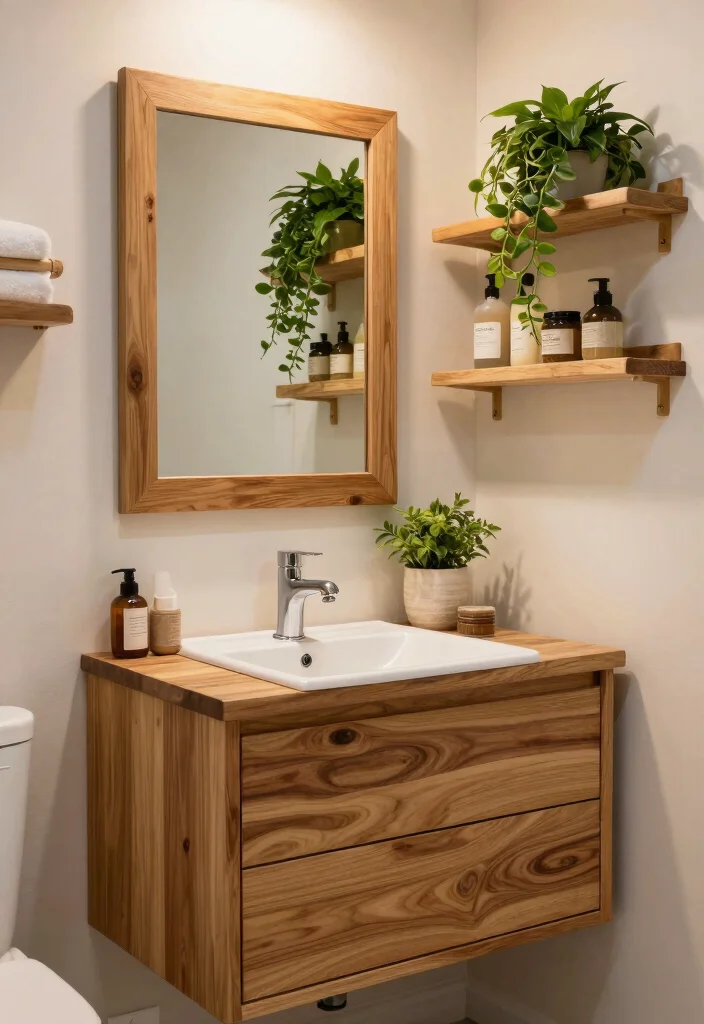 14 Mediterranean Bathroom Ideas with Warm Coastal Style 8. Sustainable Wood Accents 0