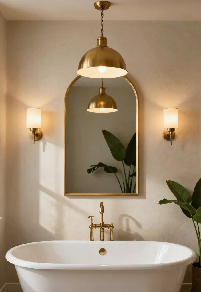 14 Mediterranean Bathroom Ideas with Warm Coastal Style 9. Statement Lighting 0