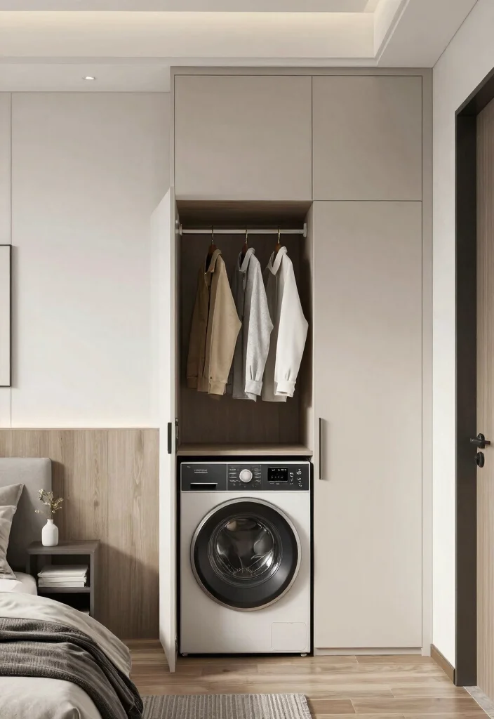 14 Modern Bedroom Wardrobe Ideas with Clean Design 13. Wardrobe with Integrated Laundry Solutions 0