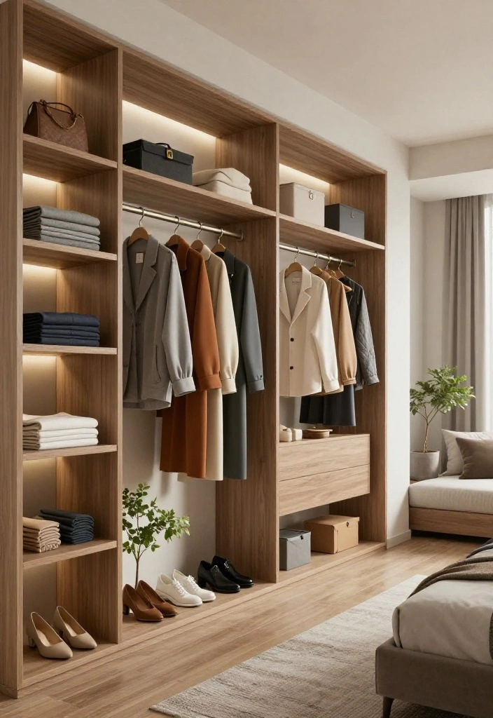 14 Modern Bedroom Wardrobe Ideas with Clean Design 2. Open Concept Wardrobe 0