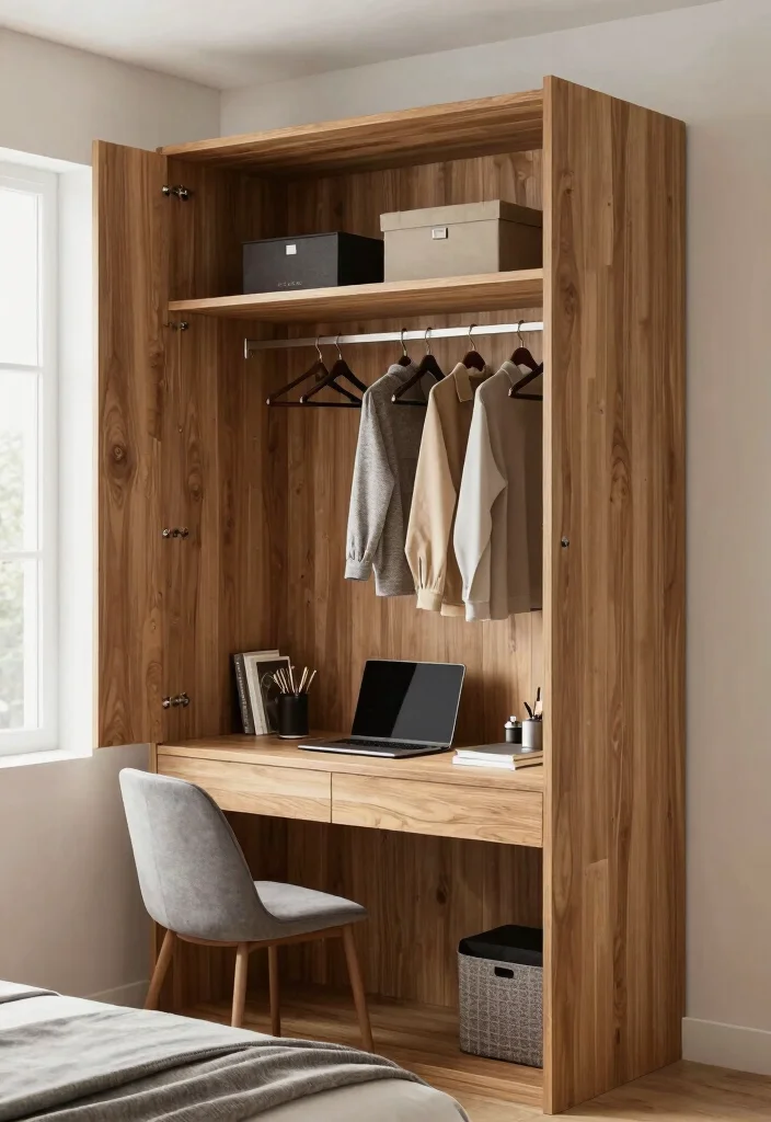 14 Modern Bedroom Wardrobe Ideas with Clean Design 5. Multi Functional Wardrobe with Desk Space 0