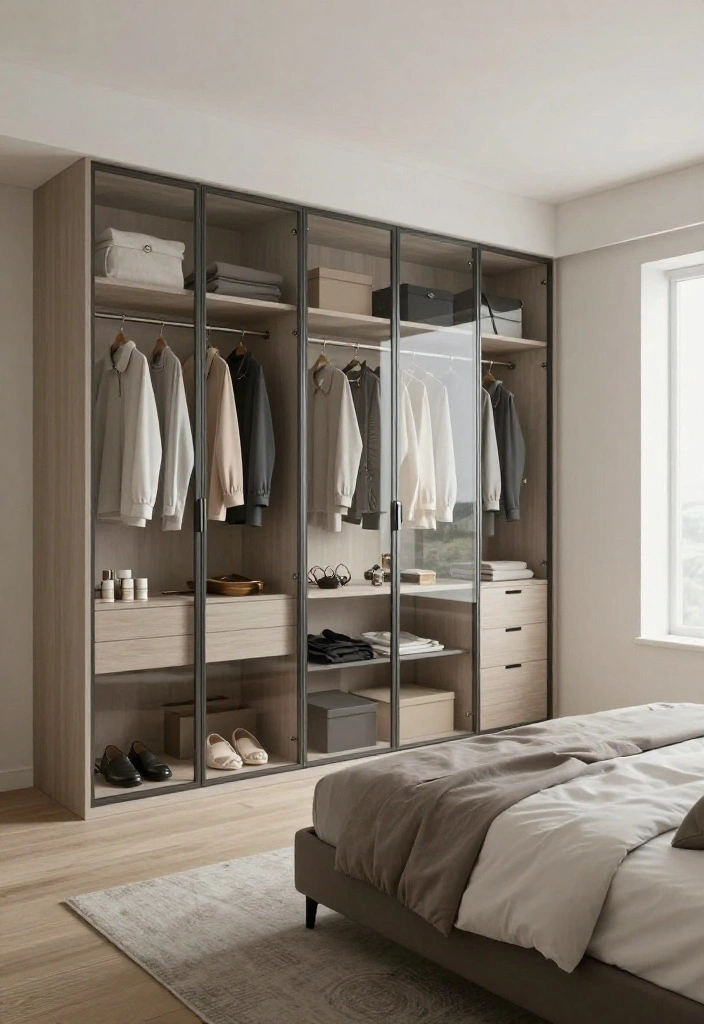 14 Modern Bedroom Wardrobe Ideas with Clean Design 6. Wardrobe with Glass Doors 0