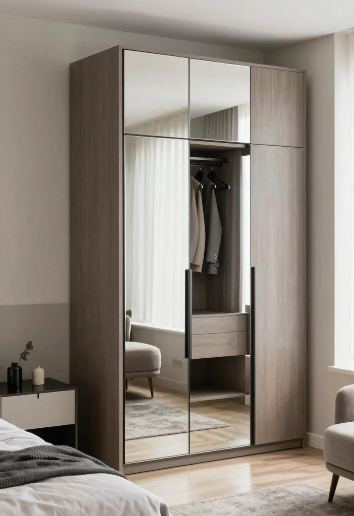 14 Modern Bedroom Wardrobe Ideas with Clean Design 9. Wardrobe with Integrated Mirror 0