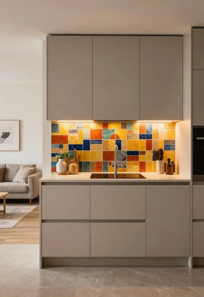 14 Open Kitchen Ideas with Living Room Flow 12. Bright Bold Backsplashes 0