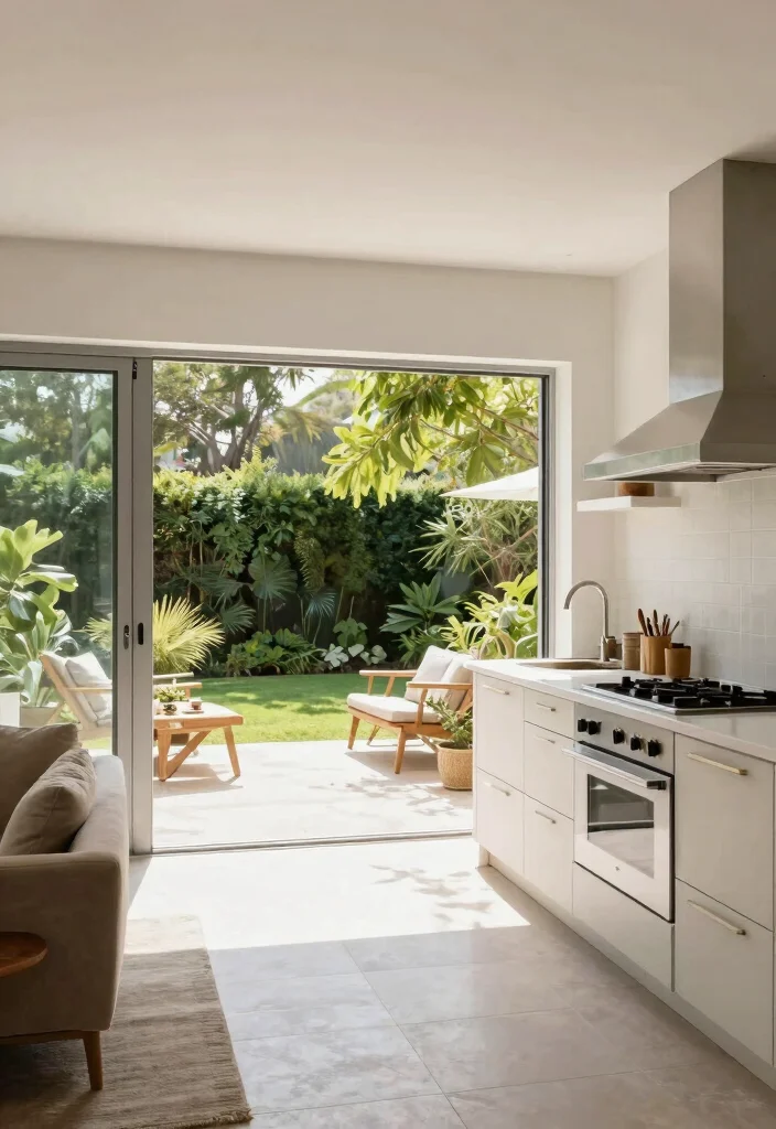 14 Open Kitchen Ideas with Living Room Flow 14. Outdoor Integration with Open Windows 0