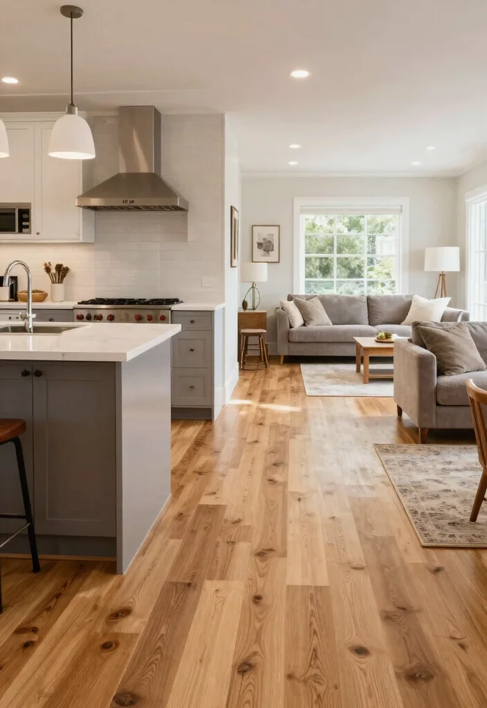 14 Open Kitchen Ideas with Living Room Flow 9. Seamless Flooring Transitions 0