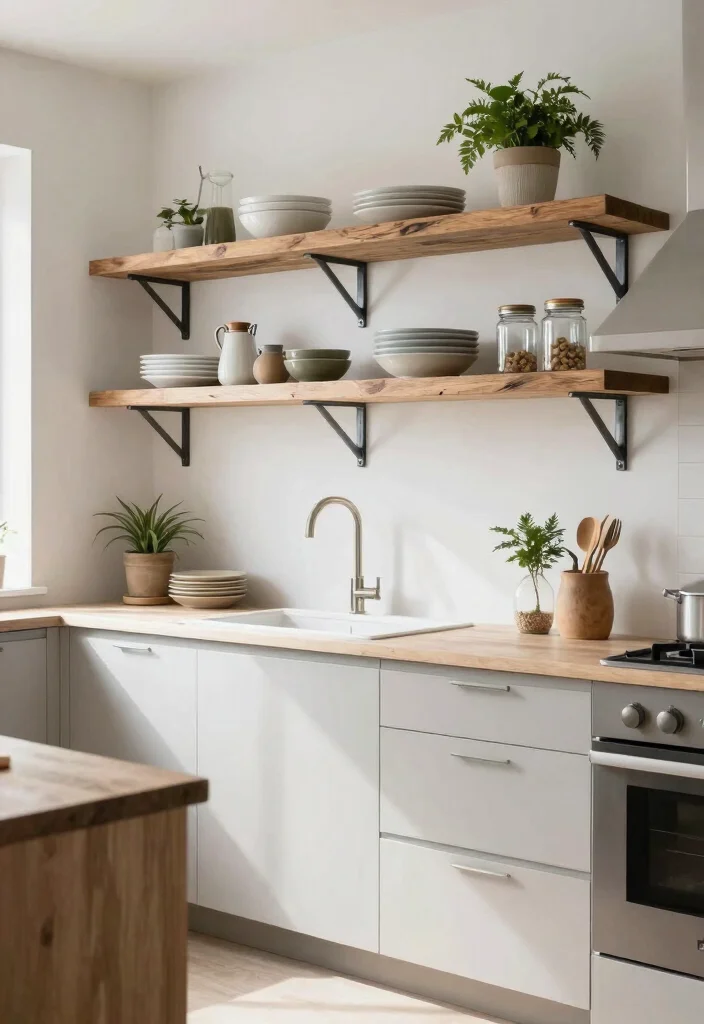 14 Rustic Modern Kitchen Ideas with Balanced Style 1. Open Shelving Magic 0
