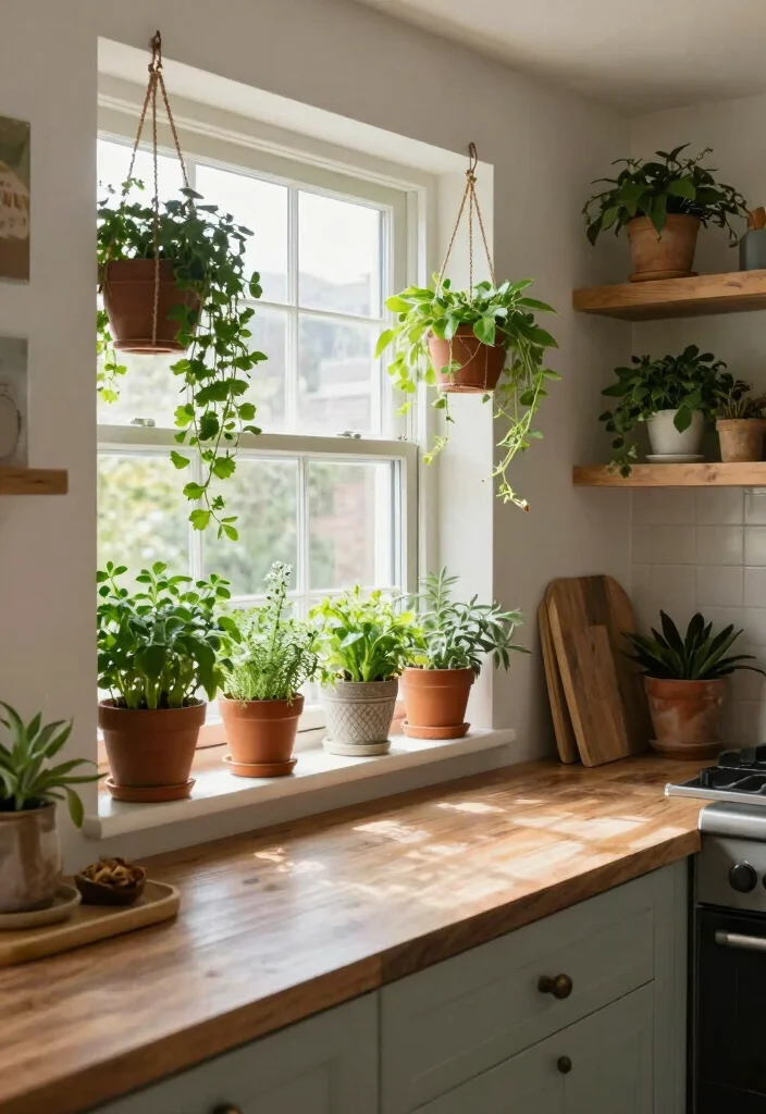 14 Rustic Modern Kitchen Ideas with Balanced Style 10. Greenery Touches 0