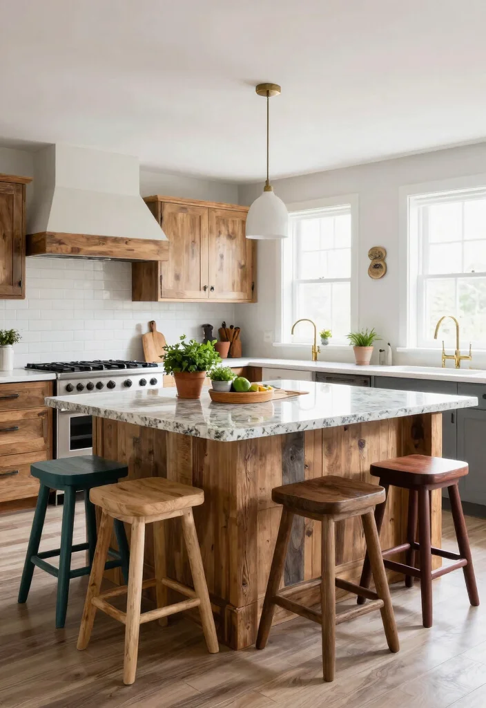 14 Rustic Modern Kitchen Ideas with Balanced Style 2. Statement Islands 0