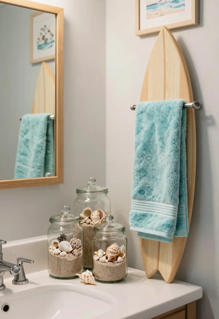 14 Seaside Bathroom Ideas with Breezy Coastal Vibes 4. Ocean Inspired Decorative Touches 0