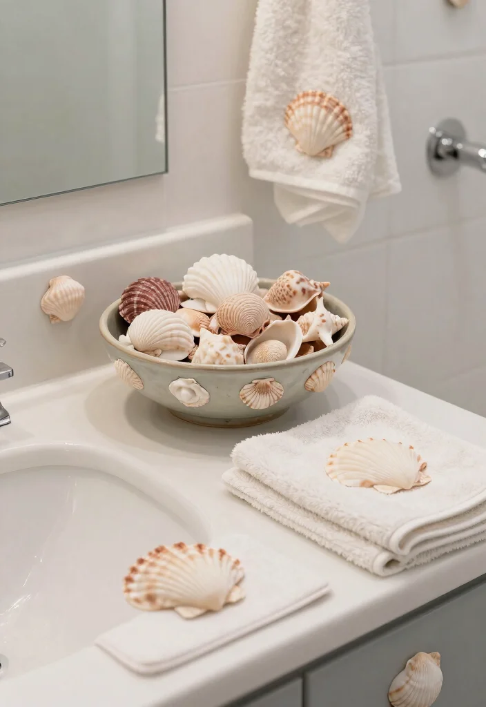 14 Seaside Bathroom Ideas with Breezy Coastal Vibes 5. Shell Accents 0