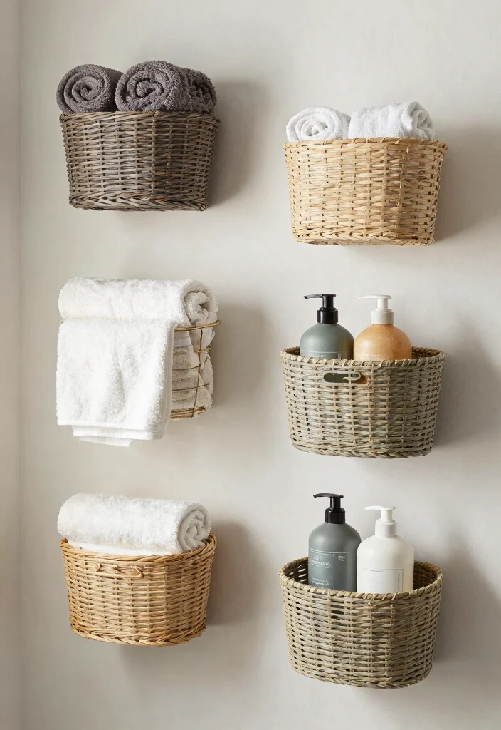 14 Small Bathroom Storage Ideas That Actually Work 41 14 Small Bathroom Storage Ideas That Actually Work 11. Wall Mounted Baskets 0
