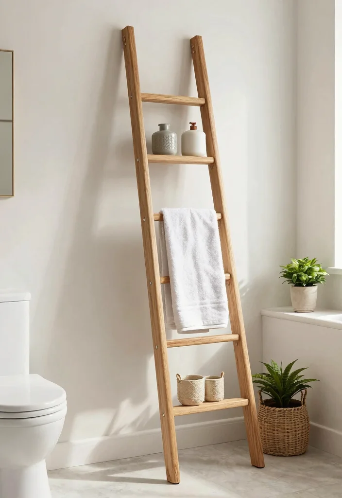 14 Small Bathroom Storage Ideas That Actually Work 14 14 Small Bathroom Storage Ideas That Actually Work 4. Bathroom Ladder 0