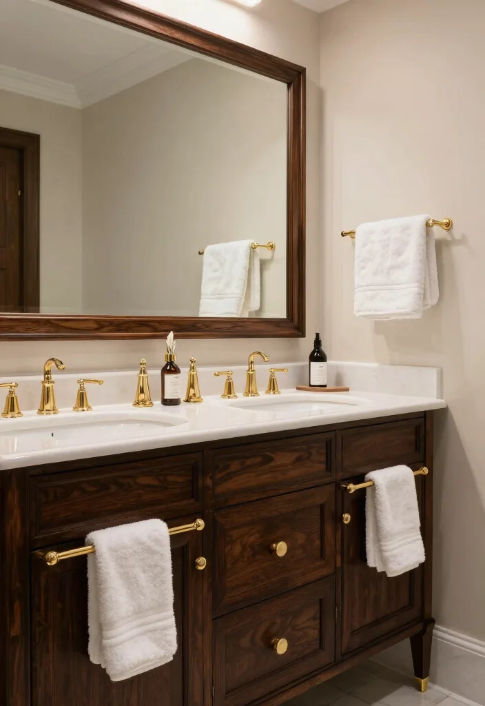 14 Wood Vanity Bathroom Ideas for Natural Warm Texture 12. Luxurious Dark Wood Vanity 0