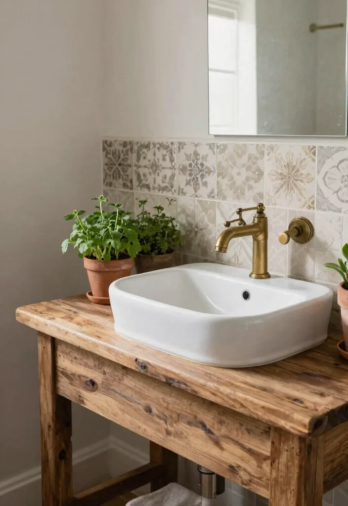14 Wood Vanity Bathroom Ideas for Natural Warm Texture 2. Rustic Reclaimed Wood Vanity 0