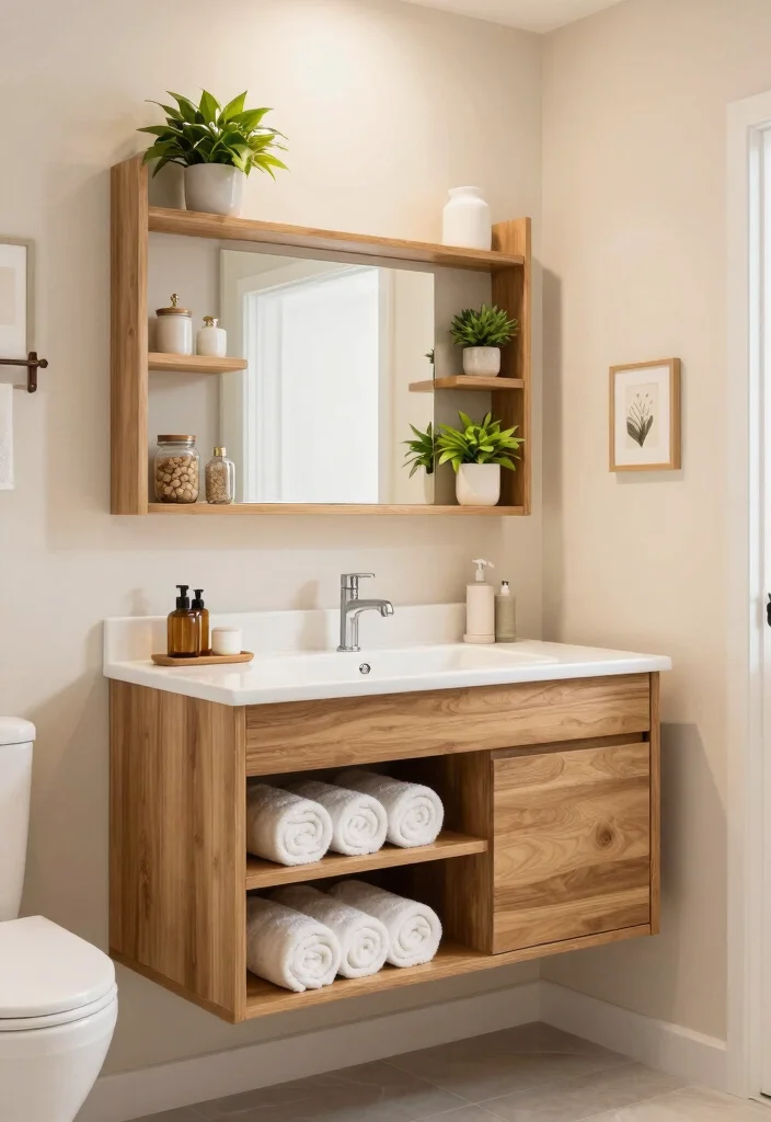14 Wood Vanity Bathroom Ideas for Natural Warm Texture 8. Open Shelving with Wood Vanities 0