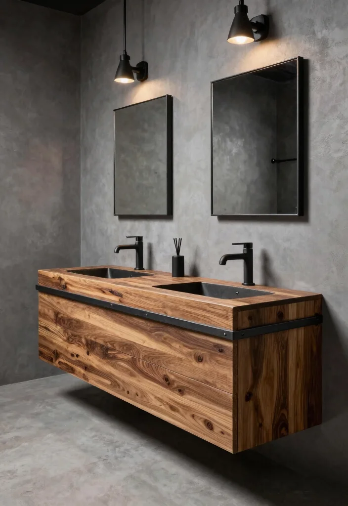 14 Wood Vanity Bathroom Ideas for Natural Warm Texture 9. Industrial Style Wood Vanity 0